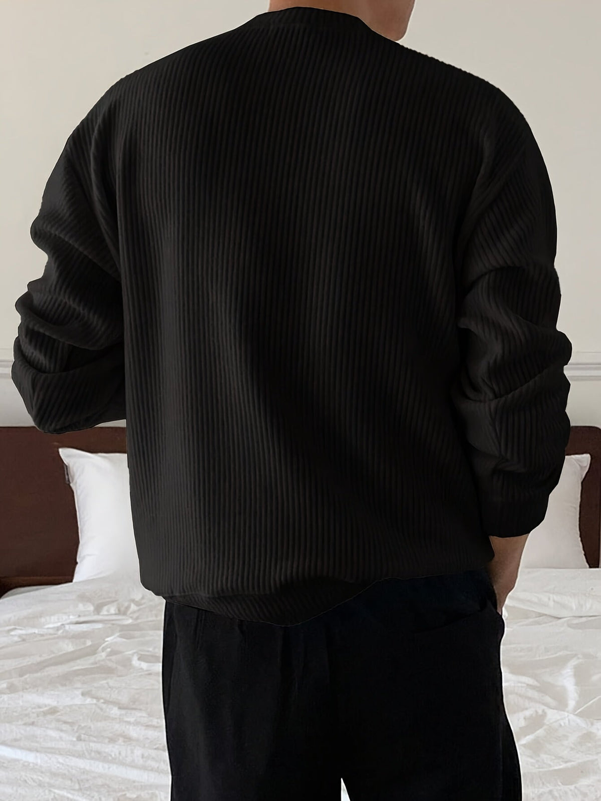 Heren Ribgebreide Crew-Neck Trui met Losse Pasvorm