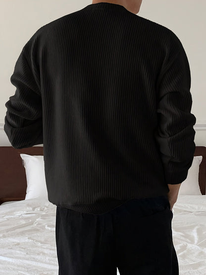 Heren Ribgebreide Crew-Neck Trui met Losse Pasvorm