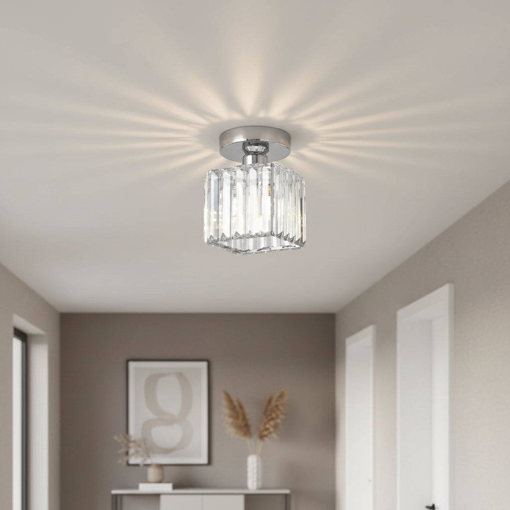 Plafondlamp Zwart met Kristallen Kap - Modern Design voor Hal en Woonkamer