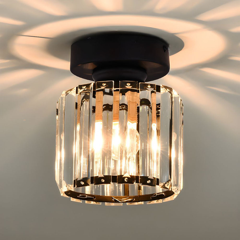Plafondlamp Zwart met Kristallen Kap - Modern Design voor Hal en Woonkamer