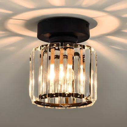 Plafondlamp Zwart met Kristallen Kap - Modern Design voor Hal en Woonkamer