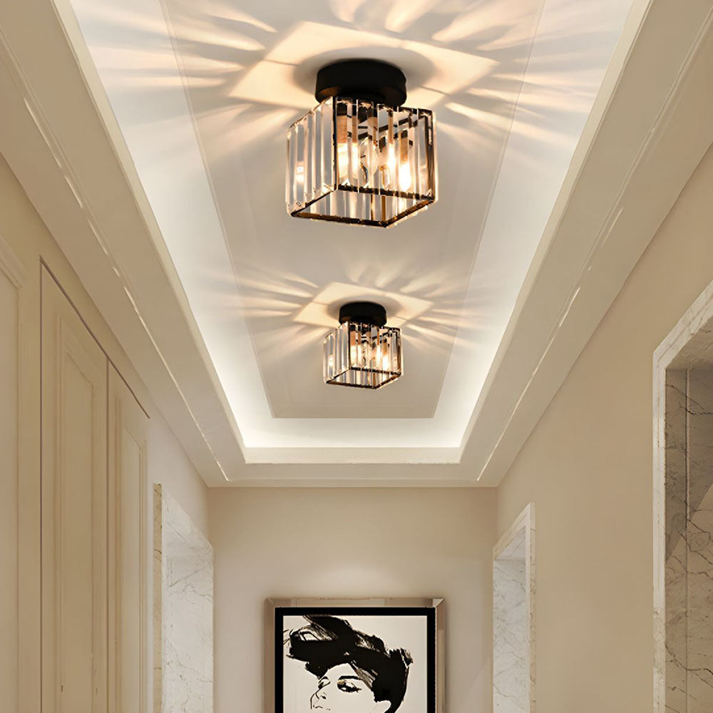 Plafondlamp Zwart met Kristallen Kap - Modern Design voor Hal en Woonkamer