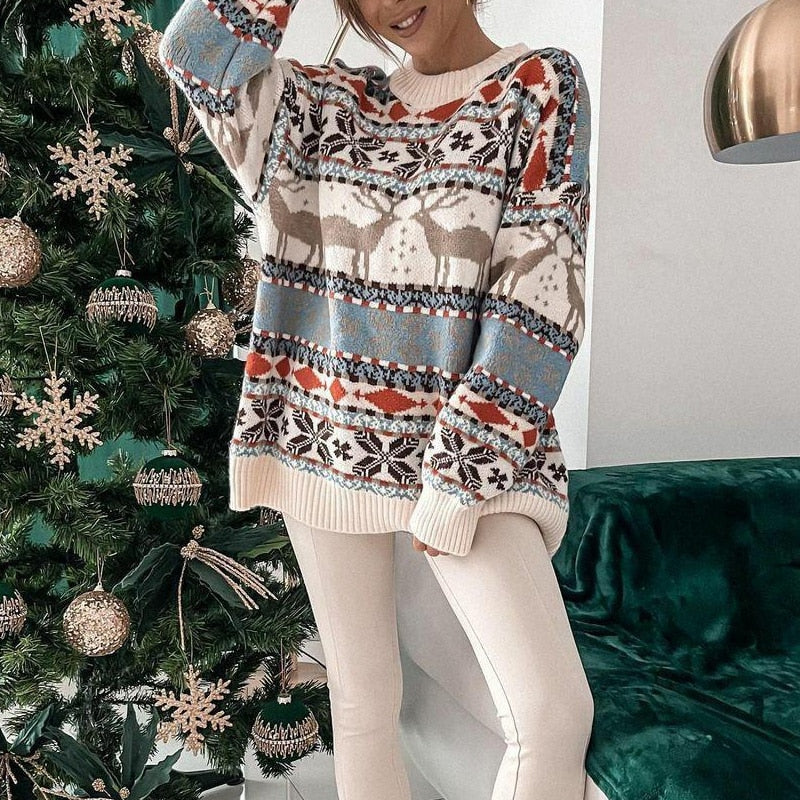 Dames Warme Kersttrui – Met Kerstprint, Wintertrui voor Kerstmis, Kerstfeest en Kerstborrel
