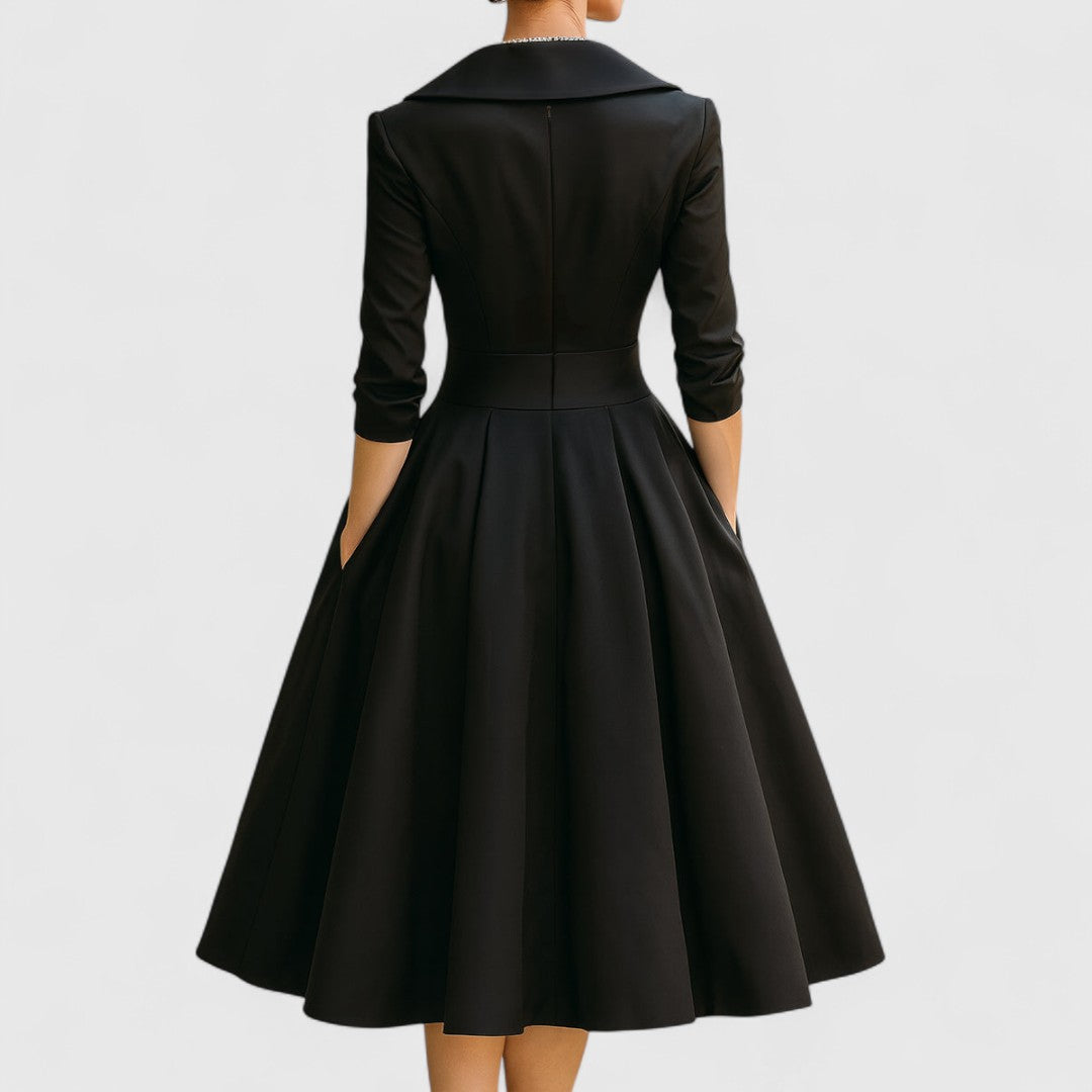 Dames Midi Jurk met V-hals en Driekwartmouwen