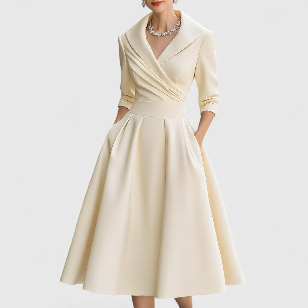 Dames Midi Jurk met V-hals en Driekwartmouwen