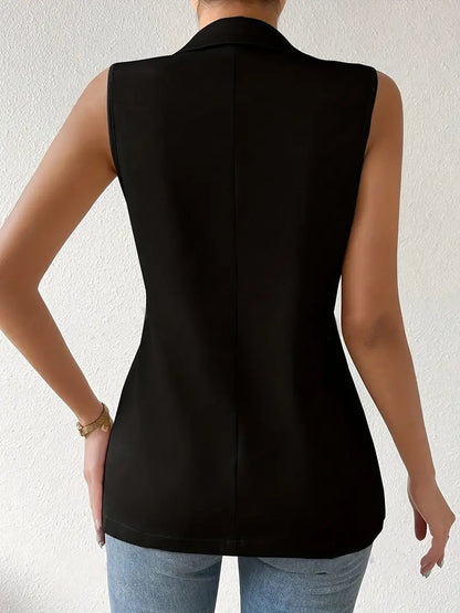 Lina - Trendy Mouwloze Blazer met Knoopdetails