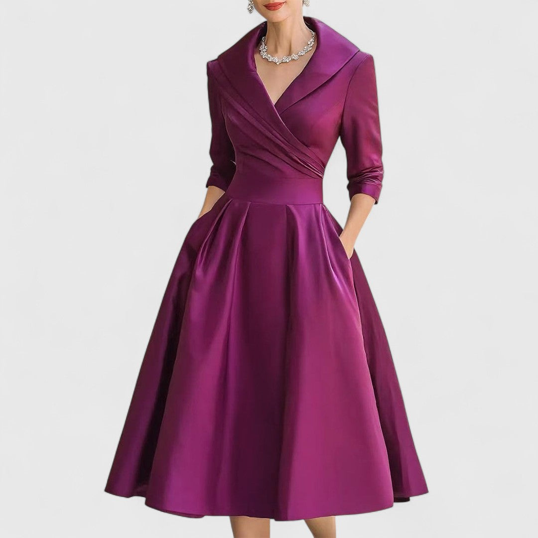 Dames Midi Jurk met V-hals en Driekwartmouwen