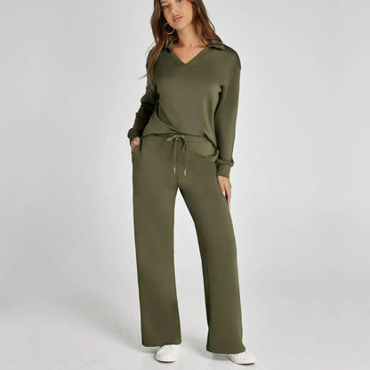 Dames Loungewear Set met V-halssweater en Wijde Comfybroek