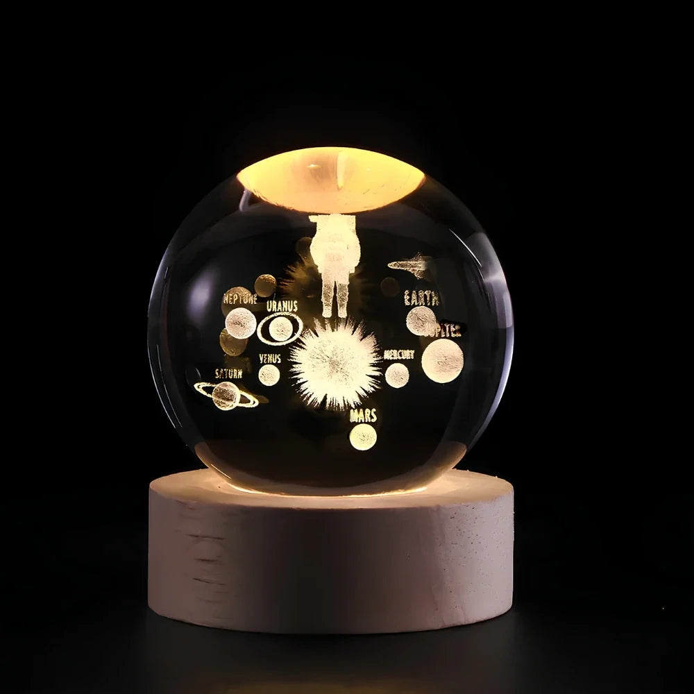 Lichtgevende Kristallen Bol met 3D Gravure Nachtlampje