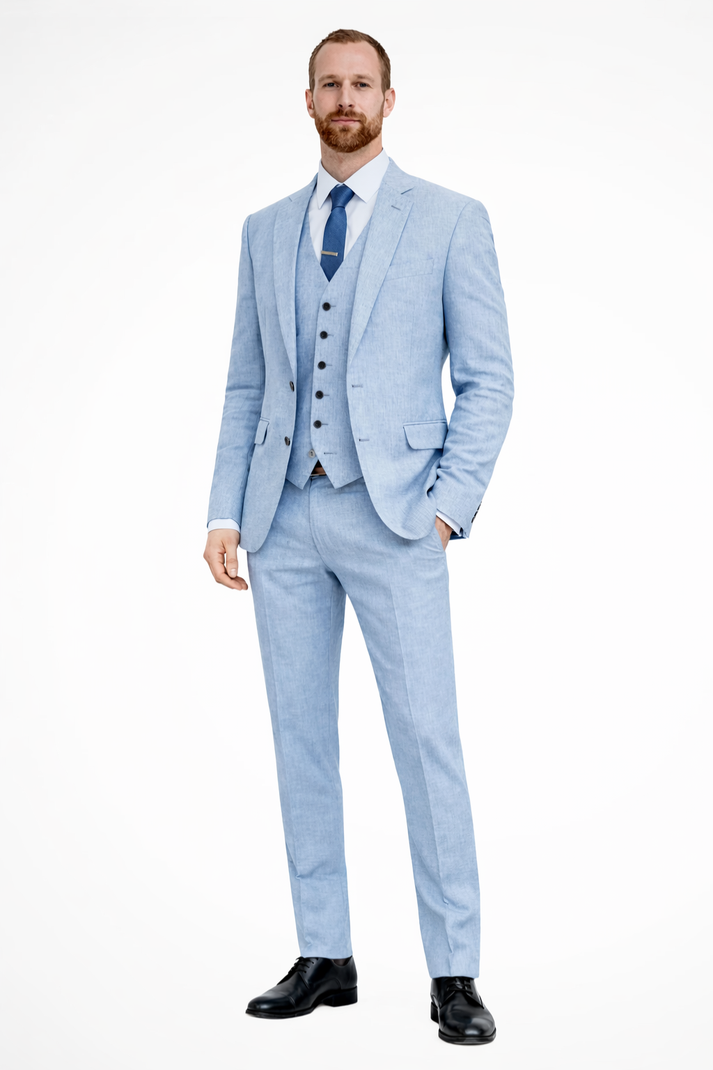Heren Linnen Kostuum 3-Delig – Blazer, Vest en Broek