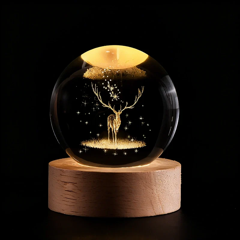 Lichtgevende Kristallen Bol met 3D Gravure Nachtlampje