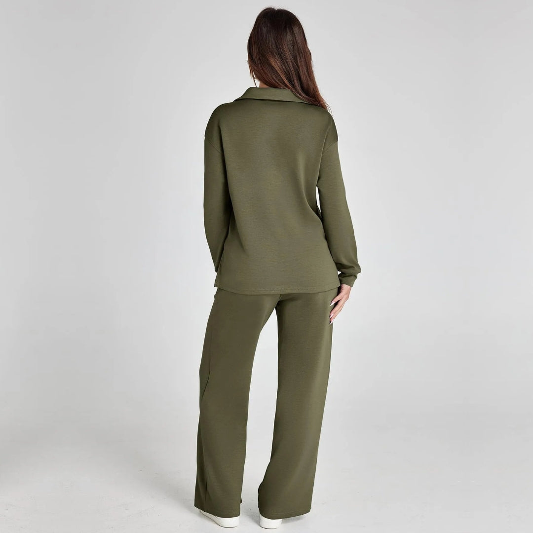 Dames Loungewear Set met V-halssweater en Wijde Comfybroek