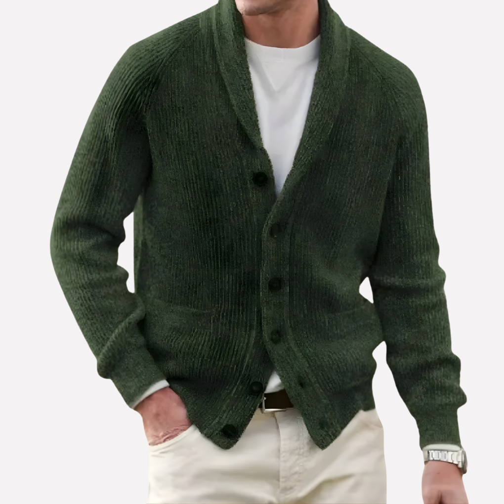 Heren Cardigan met Sjaalkraag en Knoopsluiting