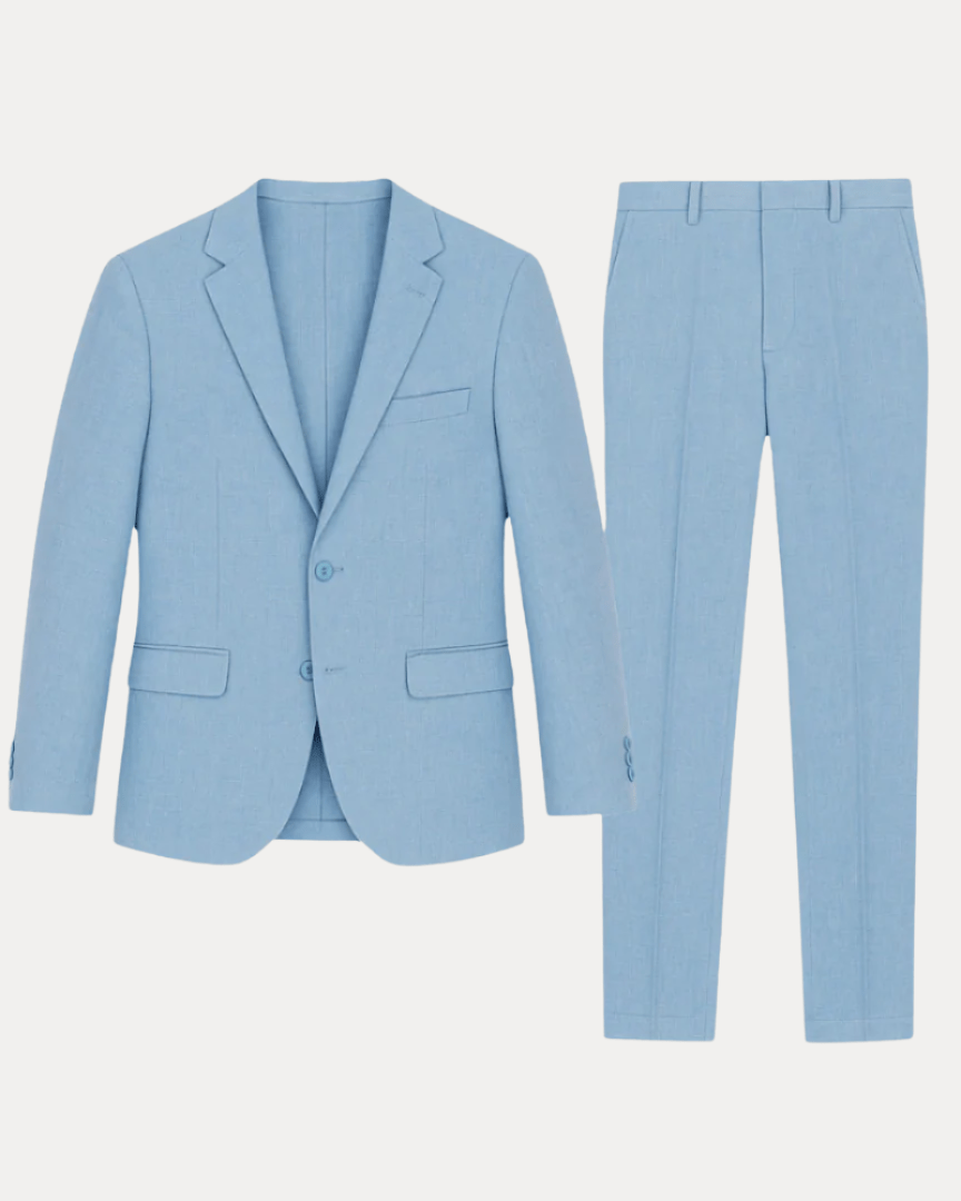 Heren Pak Slim Fit Linnen Colbert met Broek – Enkelrij Twee Knopen
