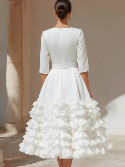 Dames Getailleerde Midi Jurk – Met Riem, Geschikt voor Lente en Zomer