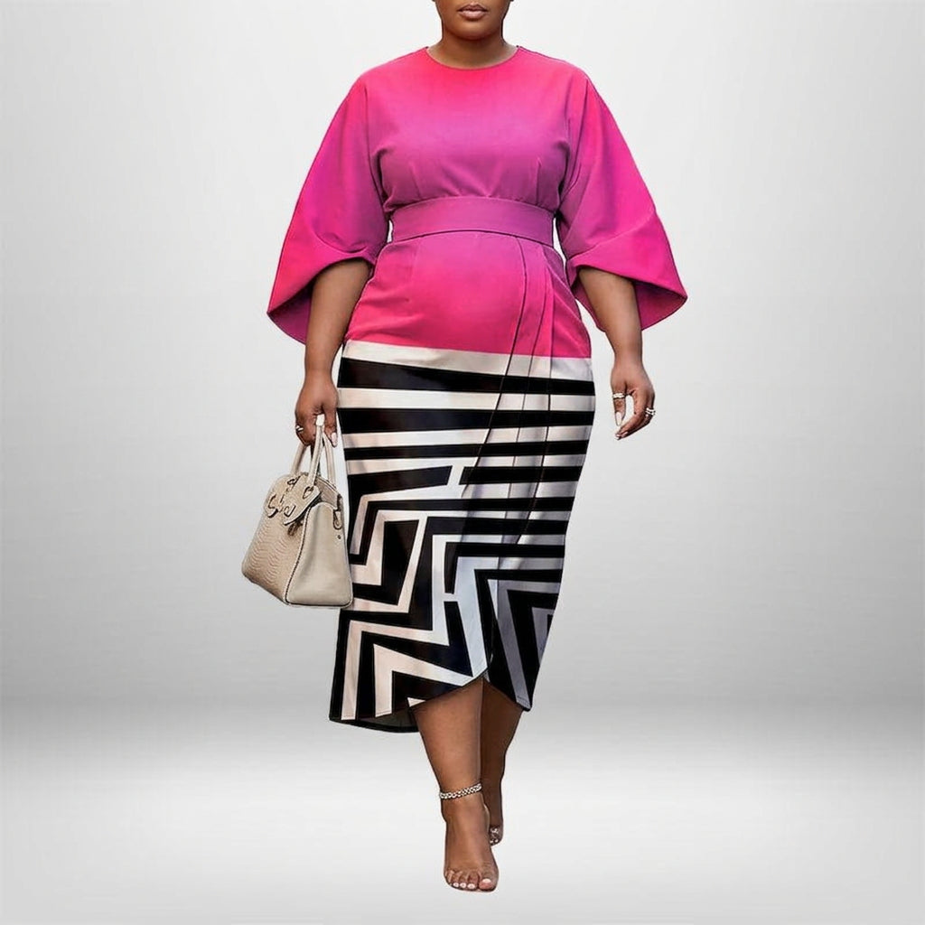 Dames Midi Jurk met Getailleerde Taille en Grafische Print