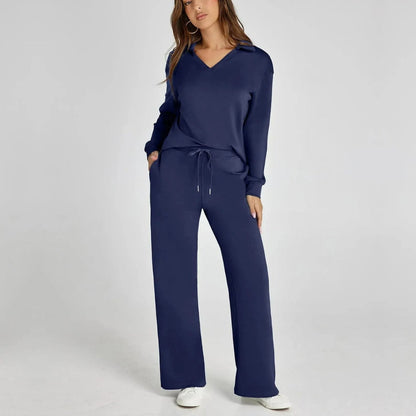 Dames Loungewear Set met V-halssweater en Wijde Comfybroek