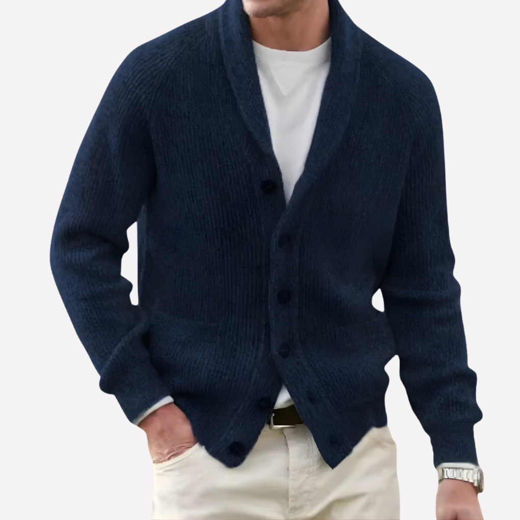 Heren Cardigan met Sjaalkraag en Knoopsluiting