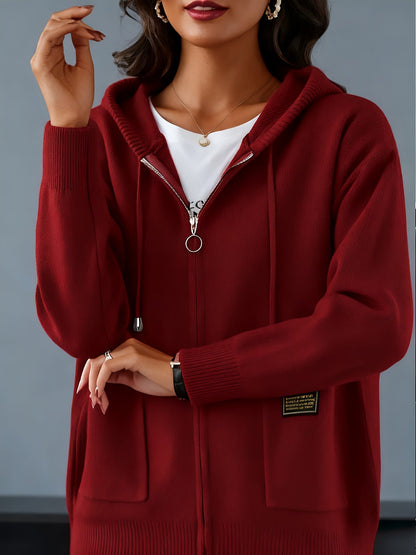 Sidonie™ | Women's Zip Up Hooded Knit Cardigan with Pockets