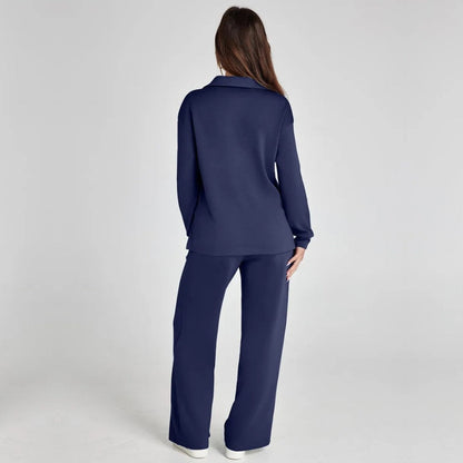 Dames Luxe Loungewear Set – Comfy V-hals Top en Broek van Zacht Katoen, Perfect voor Thuis en Ontspanning