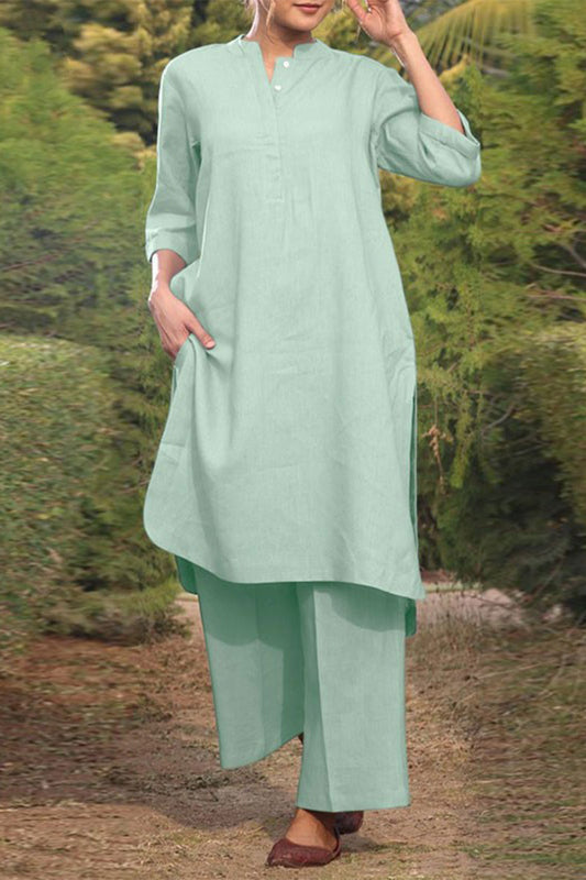 Fenne - Casual Set met Effen O-Hals en Lange Mouwen