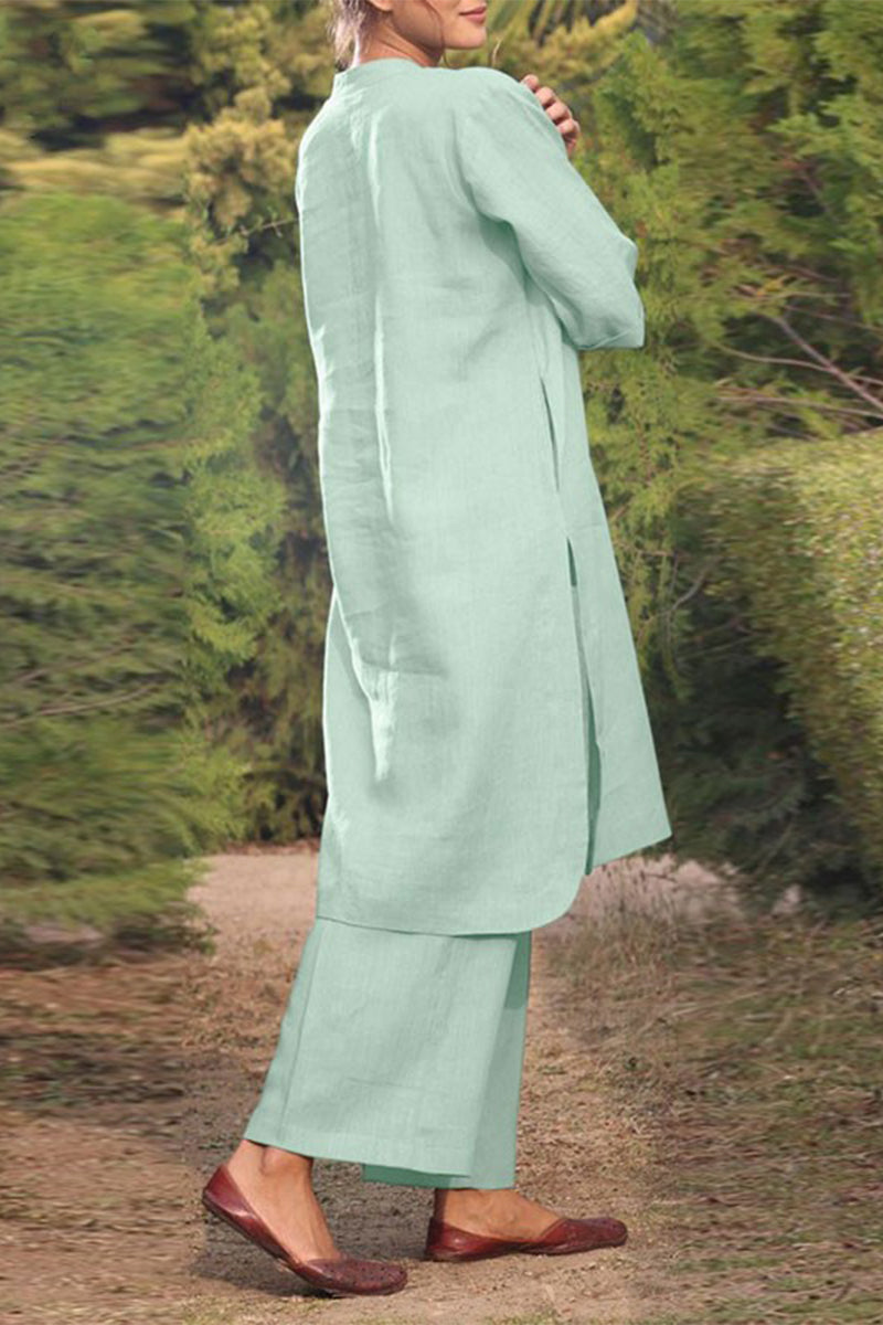 Fenne - Casual Set met Effen O-Hals en Lange Mouwen