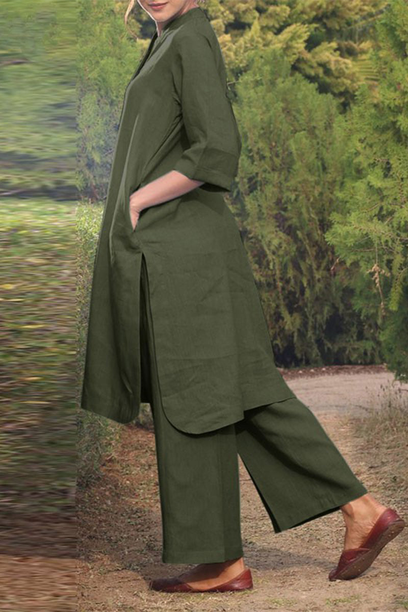 Fenne - Casual Set met Effen O-Hals en Lange Mouwen