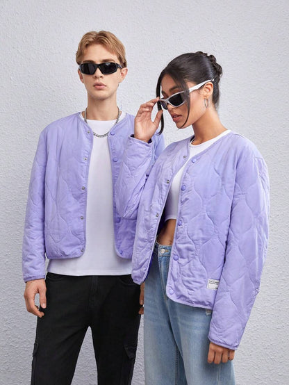 Unisex Gewatteerde Oversized Jas met V-hals – Paars