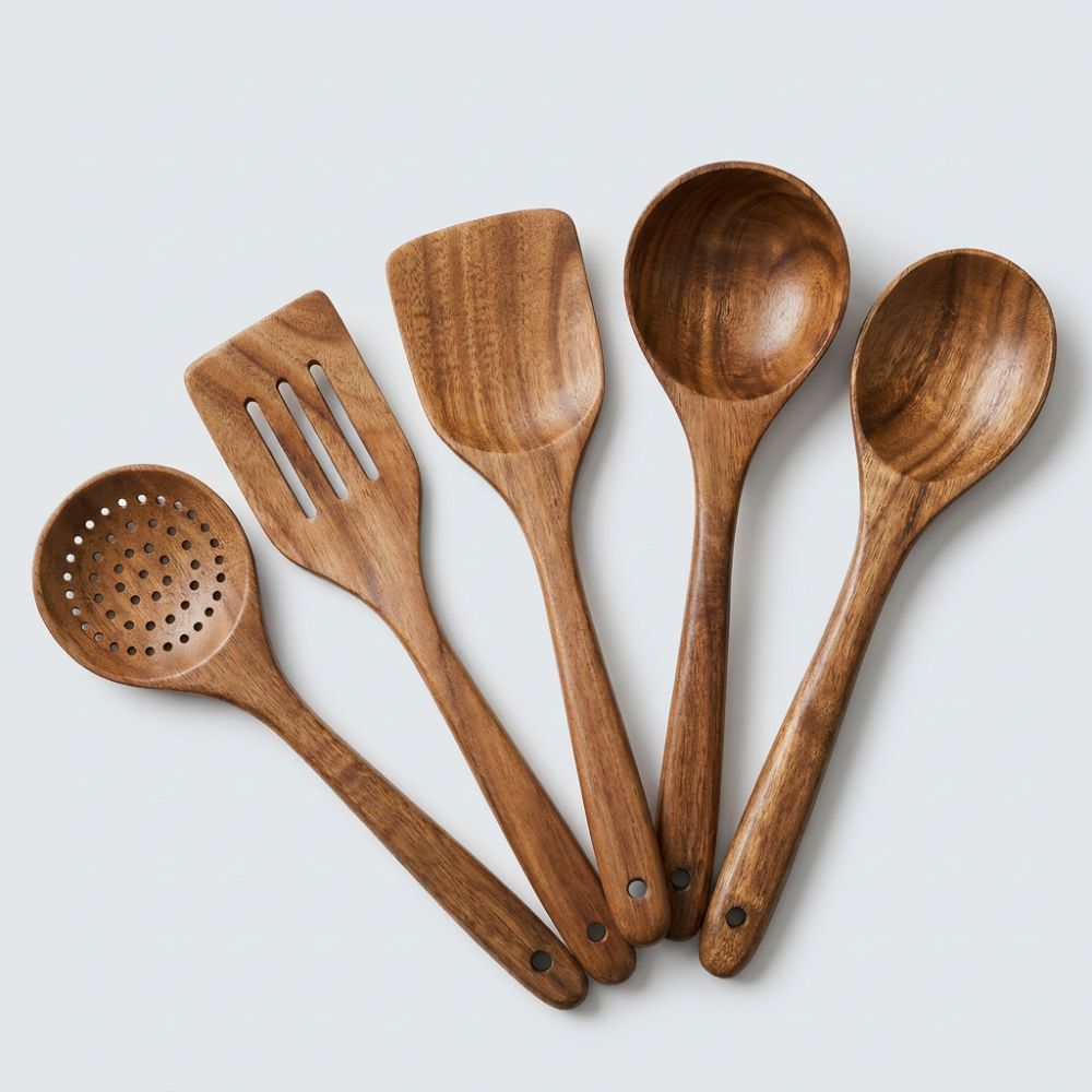 Keukengerei Set Teakhout – 5-Delige Houten Keukenset