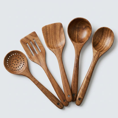 Keukengerei Set Teakhout – 5-Delige Houten Keukenset