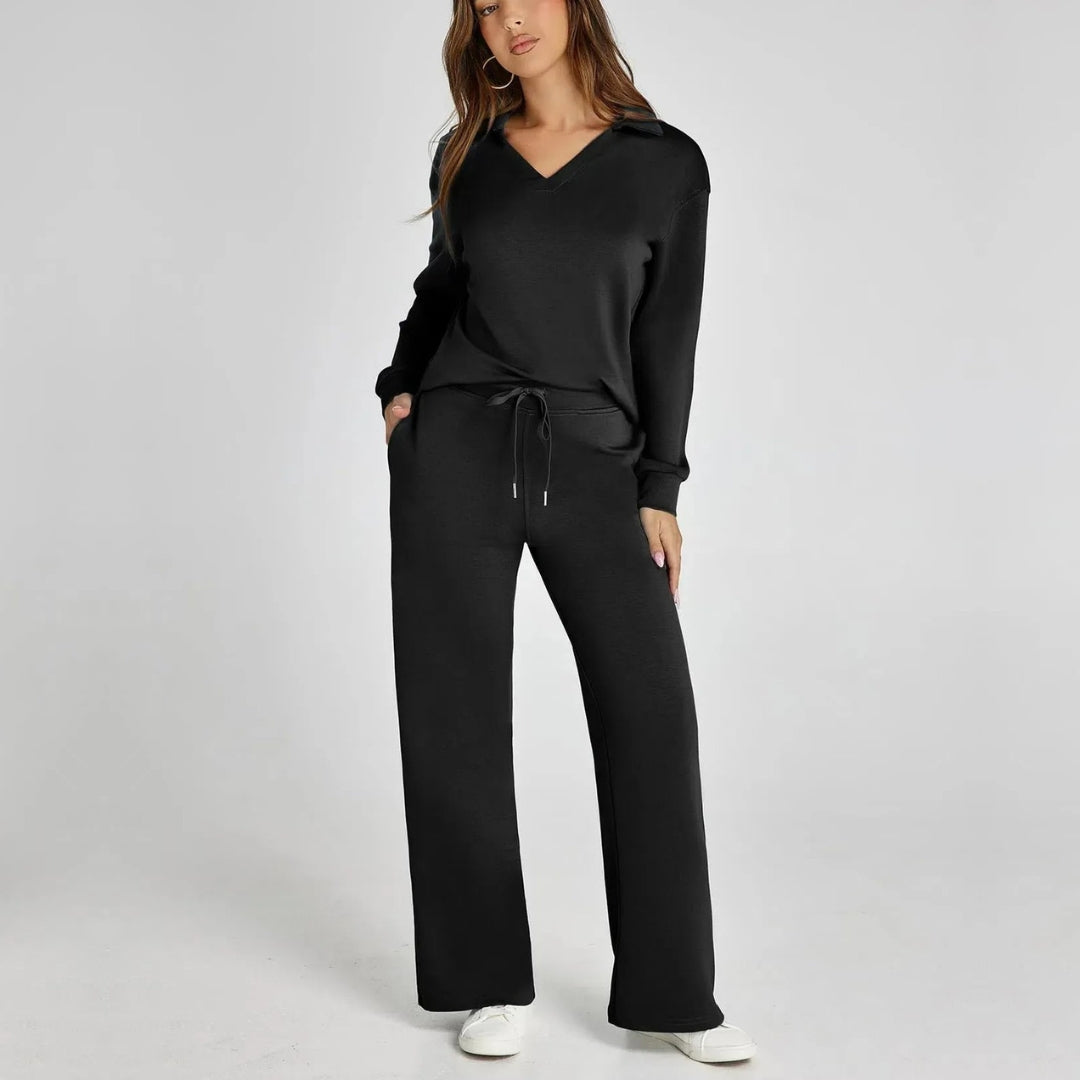 Dames Luxe Loungewear Set – Comfy V-hals Top en Broek van Zacht Katoen, Perfect voor Thuis en Ontspanning