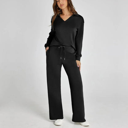 Dames Loungewear Set met V-halssweater en Wijde Comfybroek