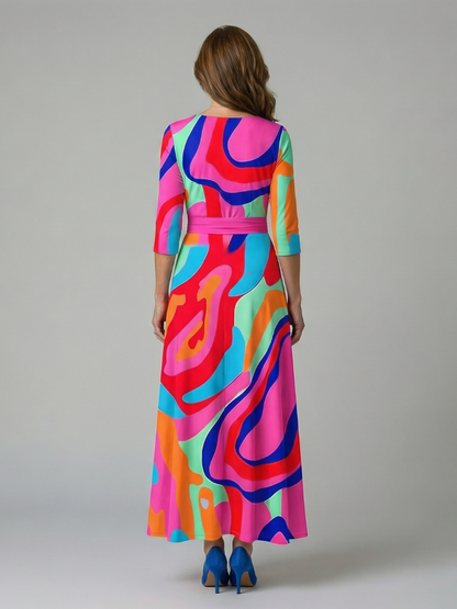 Dames Midi Jurk met Wikkelhals en Bloemenprint