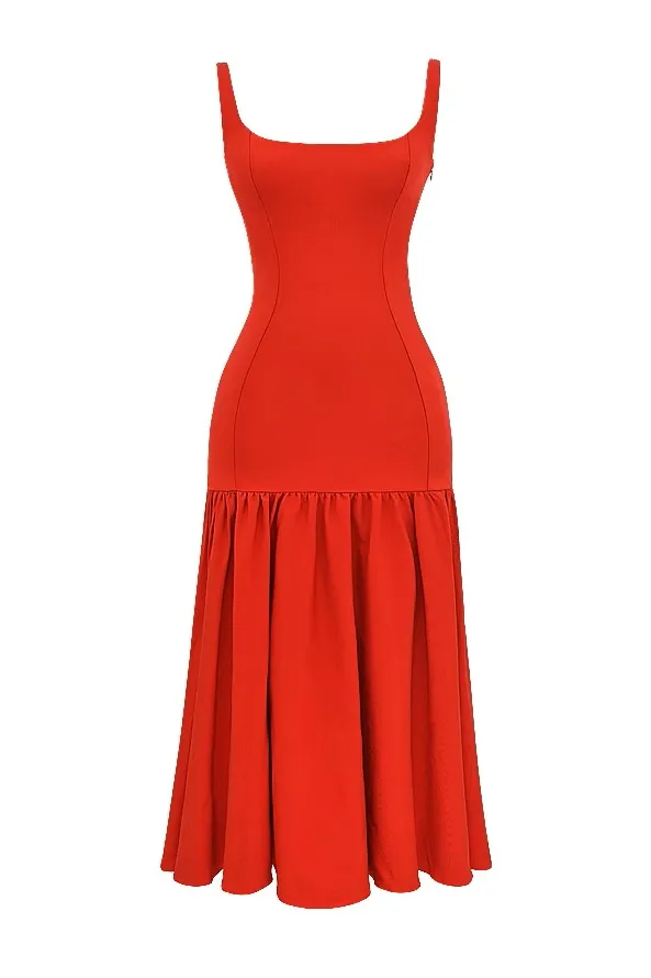 Eveline - Charmante Mouwloze Midi Jurk met Ruches