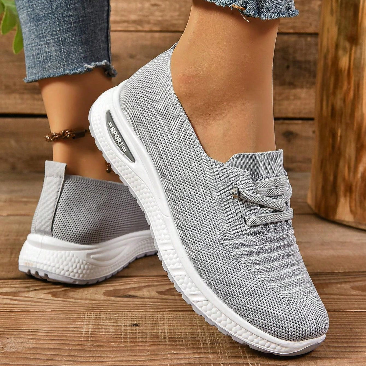 Dames Slip-On Sneakers met Brede Neus - Lichtgrijs