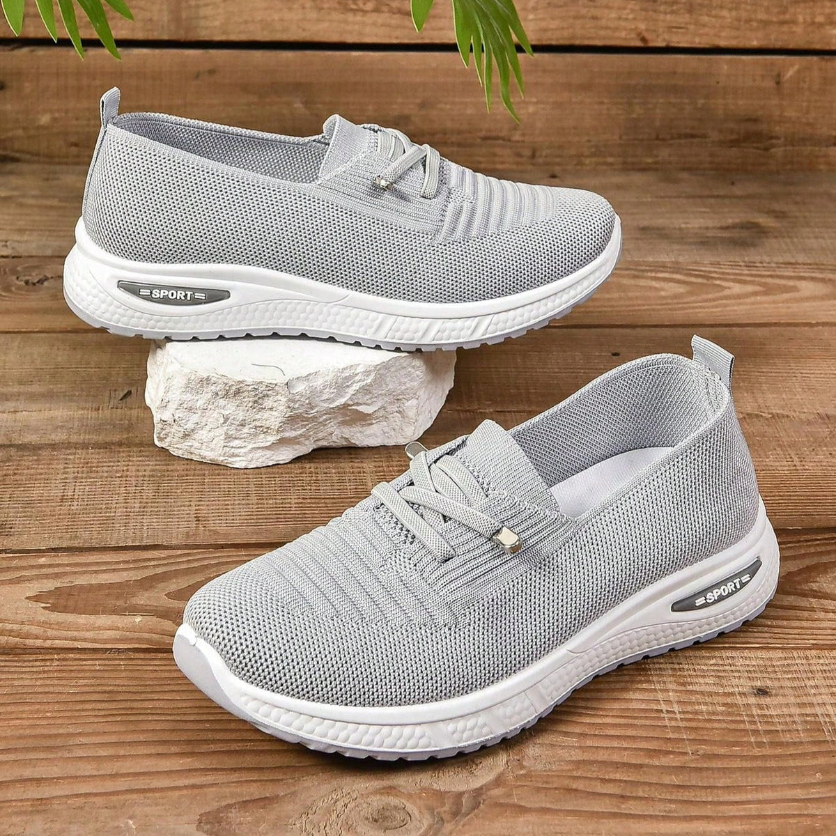 Dames Slip-On Sneakers met Brede Neus - Lichtgrijs