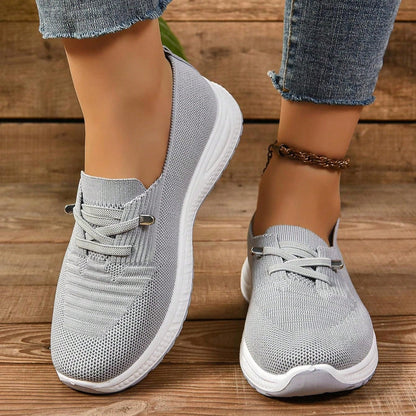 Dames Slip-On Sneakers met Brede Neus - Lichtgrijs