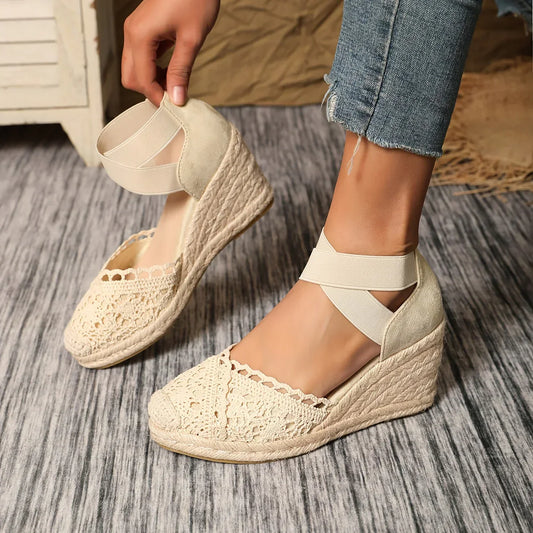 Gehaakte Dames Sleehak met Elastische Enkelband – Comfortabele Zomerse Schoen