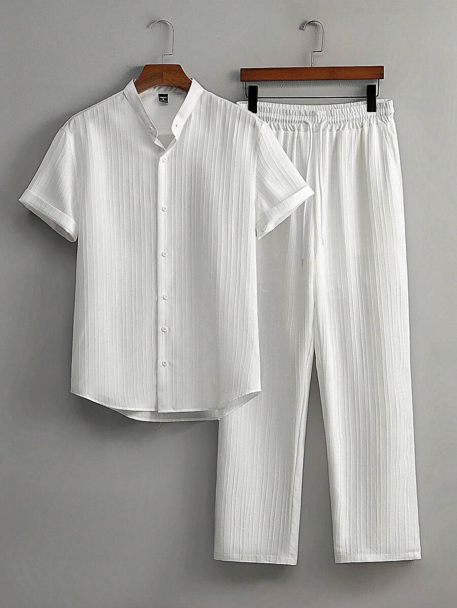 Heren Slim Fit Set – Met Opstaande Kraag, Geschikt voor Casual en Werkgebruik