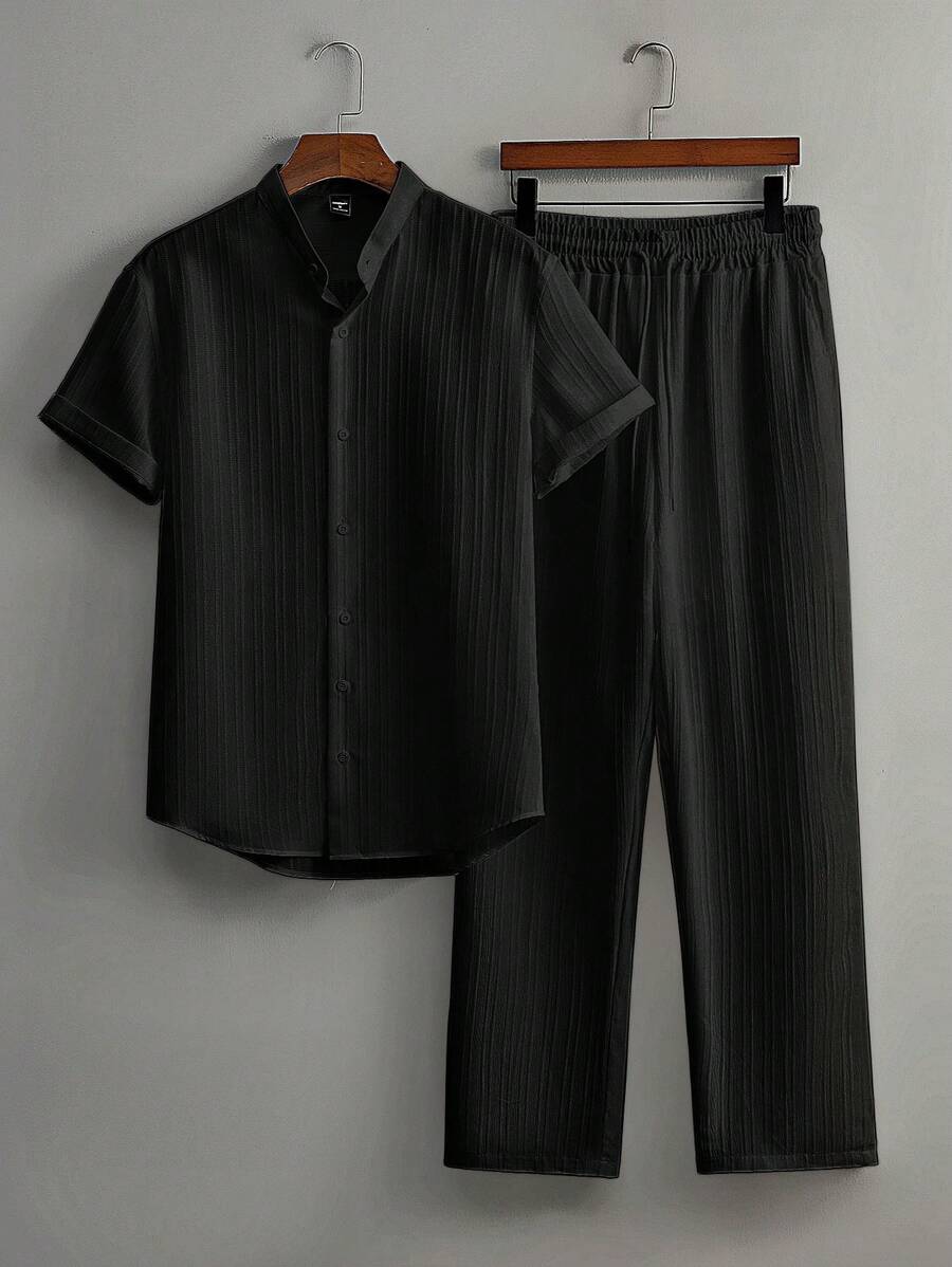 Heren Slim Fit Set – Met Opstaande Kraag, Geschikt voor Casual en Werkgebruik