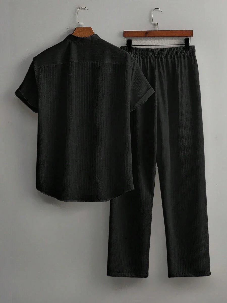 Heren Slim Fit Set – Met Opstaande Kraag, Geschikt voor Casual en Werkgebruik