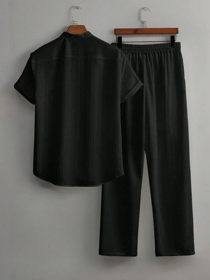 Heren Slim Fit Set – Met Opstaande Kraag, Geschikt voor Casual en Werkgebruik
