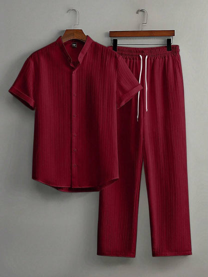 Heren Slim Fit Set – Met Opstaande Kraag, Geschikt voor Casual en Werkgebruik