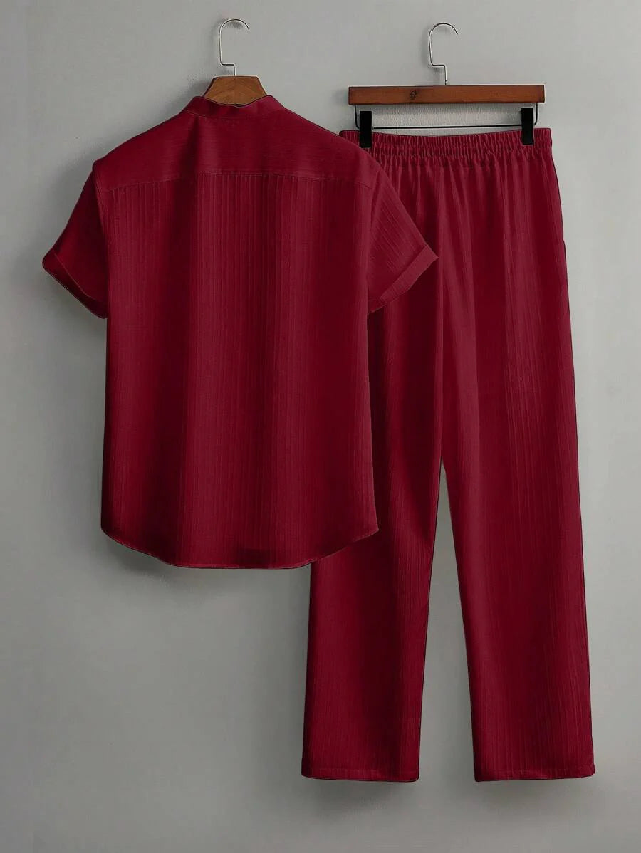 Heren Slim Fit Set – Met Opstaande Kraag, Geschikt voor Casual en Werkgebruik