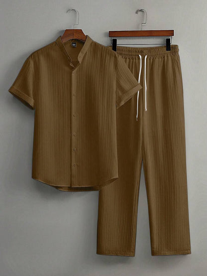 Heren Slim Fit Set – Met Opstaande Kraag, Geschikt voor Casual en Werkgebruik