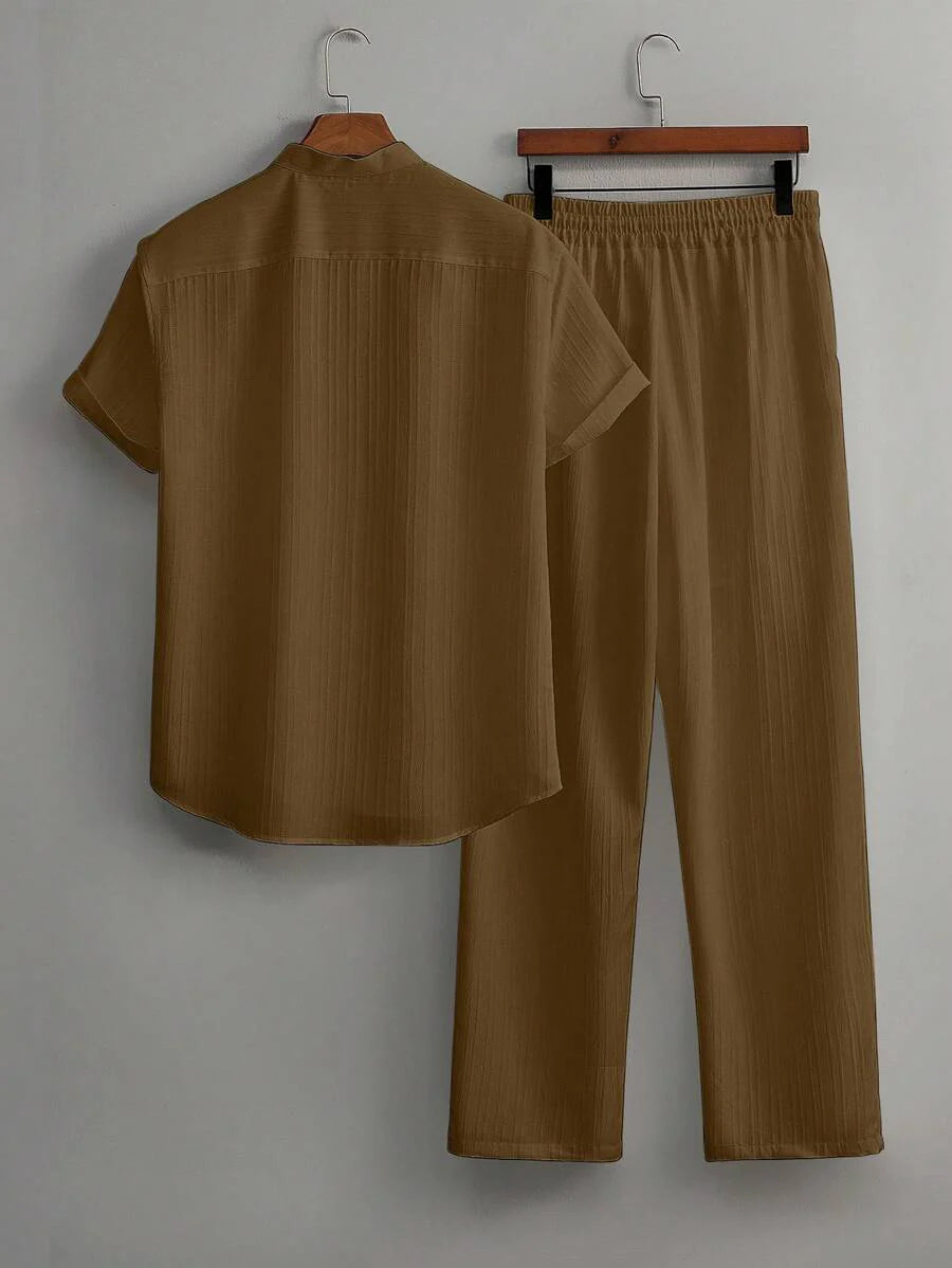 Heren Slim Fit Set – Met Opstaande Kraag, Geschikt voor Casual en Werkgebruik