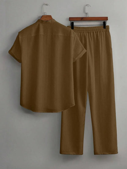 Heren Slim Fit Set – Met Opstaande Kraag, Geschikt voor Casual en Werkgebruik