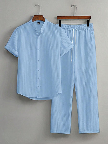 Heren Slim Fit Set – Met Opstaande Kraag, Geschikt voor Casual en Werkgebruik