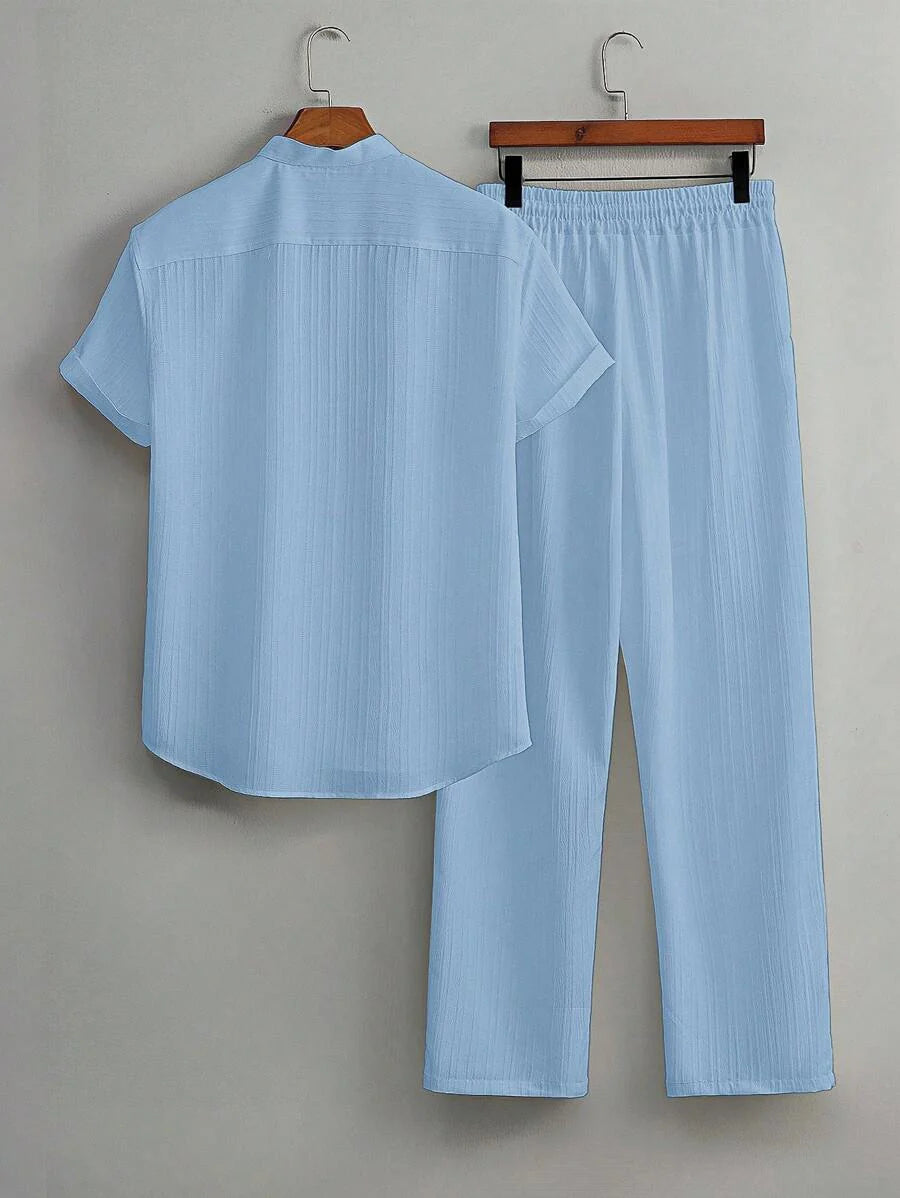 Heren Slim Fit Set – Met Opstaande Kraag, Geschikt voor Casual en Werkgebruik