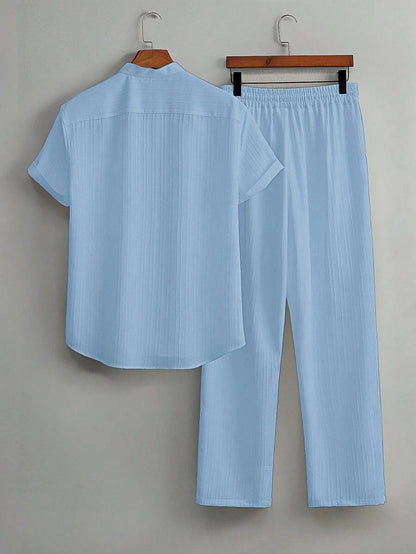Heren Slim Fit Set – Met Opstaande Kraag, Geschikt voor Casual en Werkgebruik